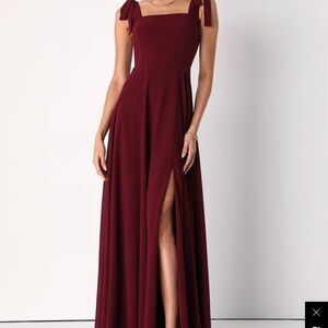 Love Me Forever Burgundy Tie-Strap Square Neck Maxi Dress
